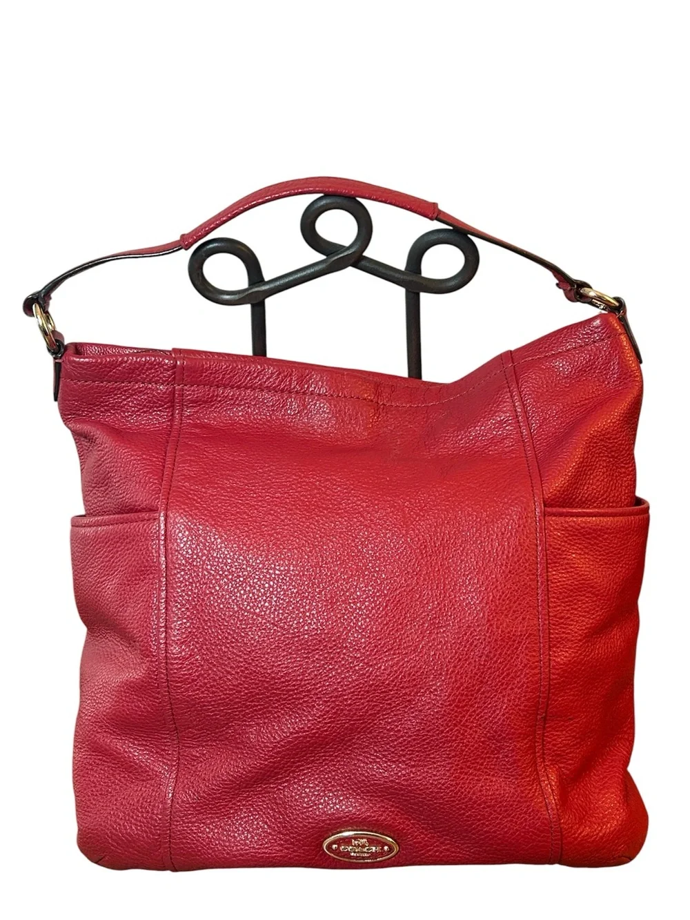 Coach Chicago Gallery Pebble Leather Hobo Tote Bag Red Current color G1420-33436